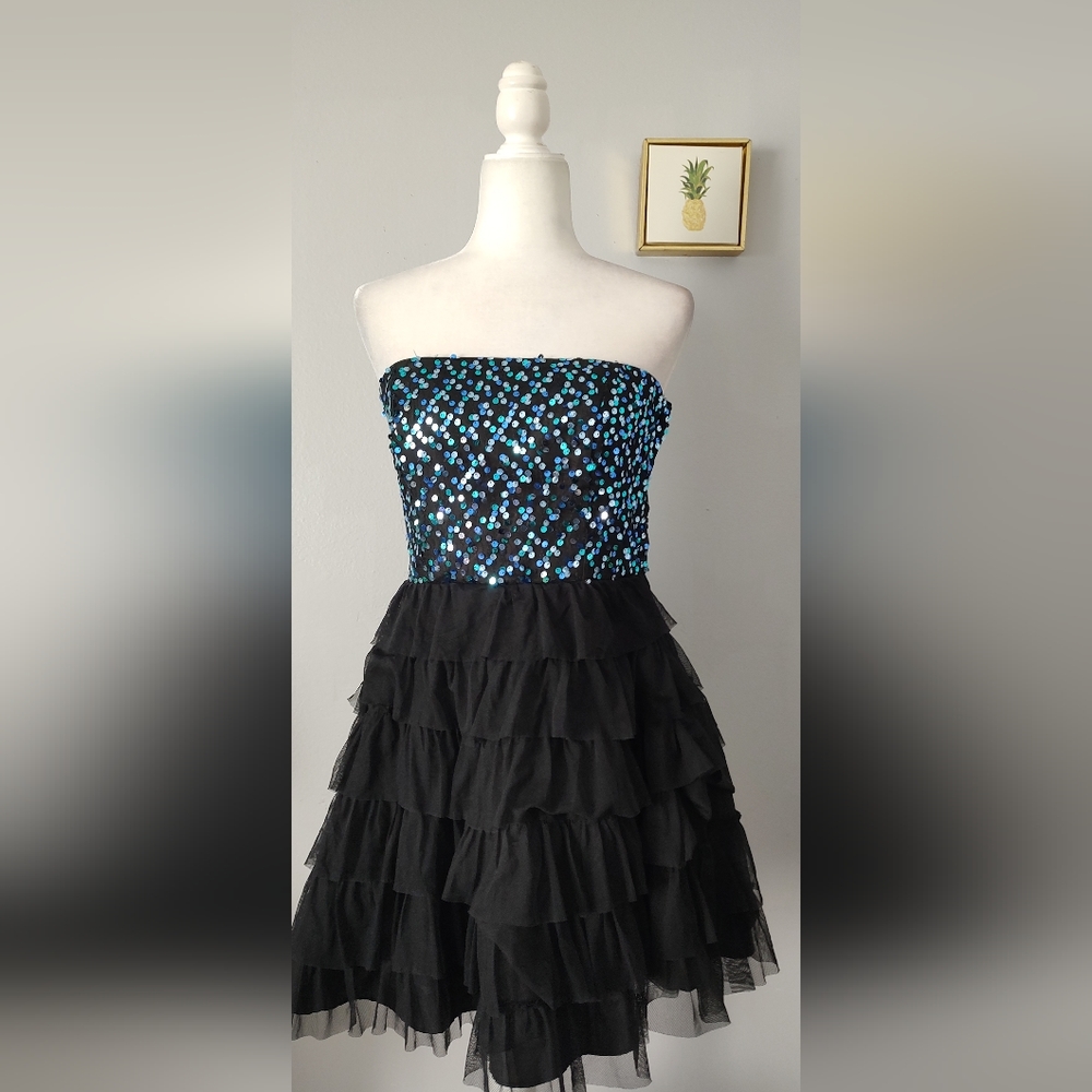 Strapless Dresses Big Girl Stepping  Color Black And Blue Sequin  Party Szb11/12